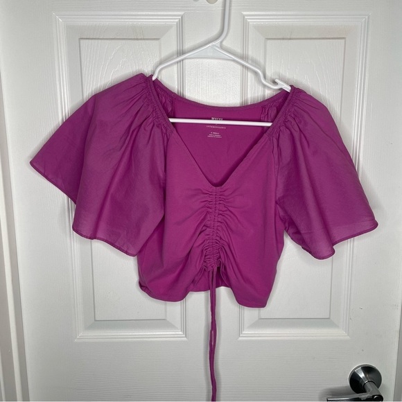 Maeve by Anthropologie Cinched Flutter Bell Sleeve Top Violet Purple XS - Picture 3 of 11